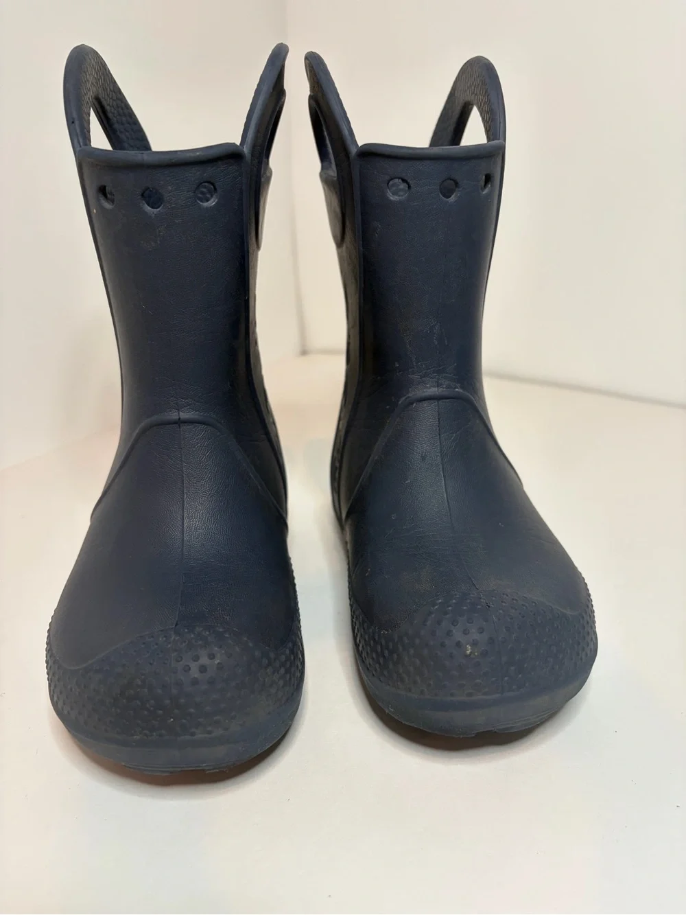 Crocs Kids Navy Blue Waterproof Rain Boots with handles Kids Size 10
